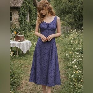S.C & Co. Purple Satin Floral Midi Dress